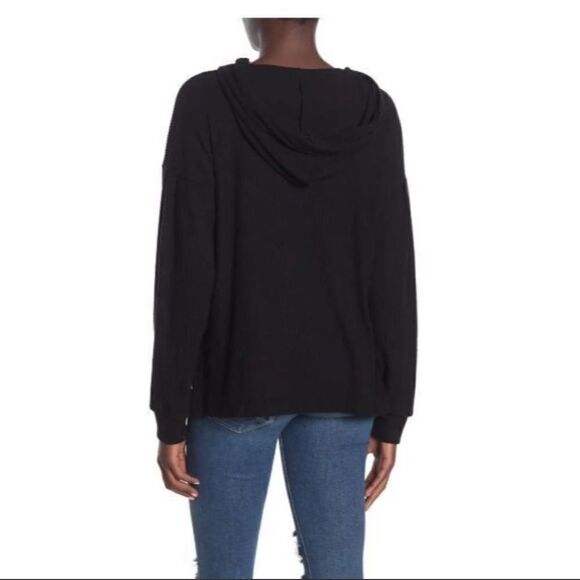 Project Social T Los Angeles Black Ribbed Hooded L/S Shirt XS NWT - Picture 2 of 8